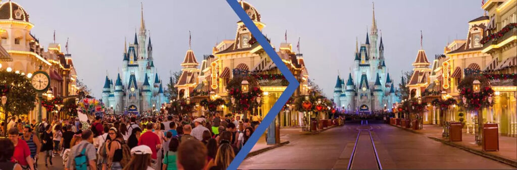 Main street USA à Disney World foule et vide