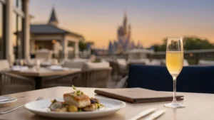 Assortiment de plats savoureux et de boissons rafraîchissantes dans un restaurant de Disney World.