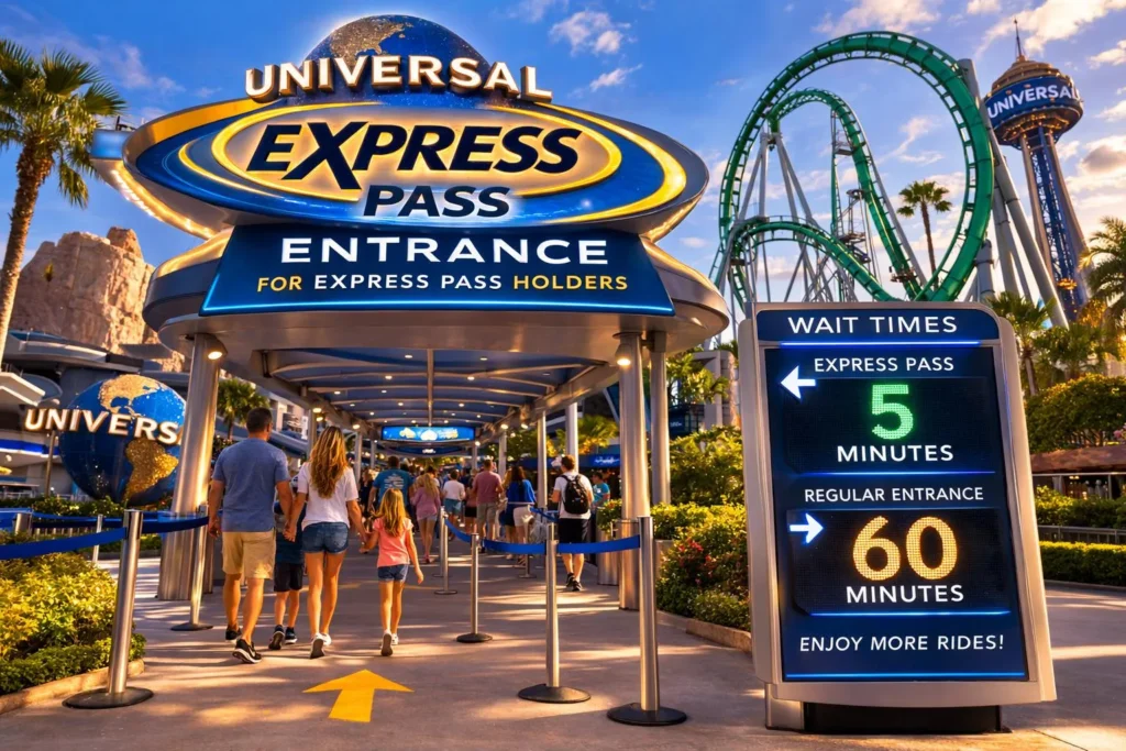 Entrée Universal Express Pass à Universal Orlando Resort permettant d’accéder plus rapidement aux attractions avec un temps d’attente réduit.
